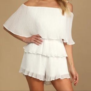 White pleated off shoulder romper